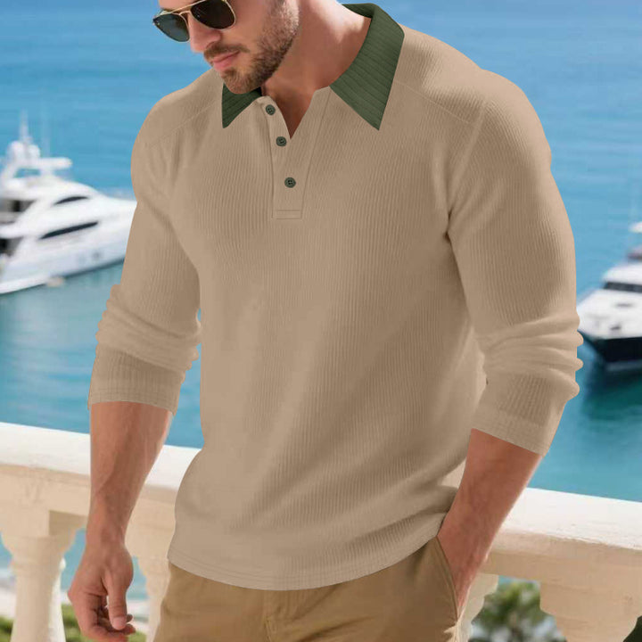 Herren Poloshirt mit strukturiertem Kragen und langen Ärmeln Aliams