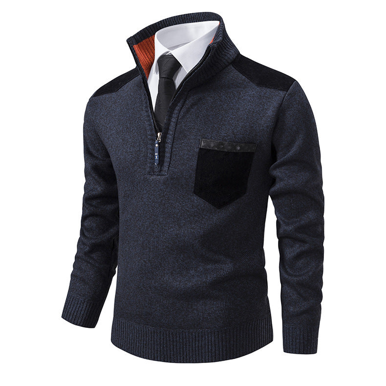 Herren eleganter Pullover mit Stehkragen und praktischer Brusttasche Aliams