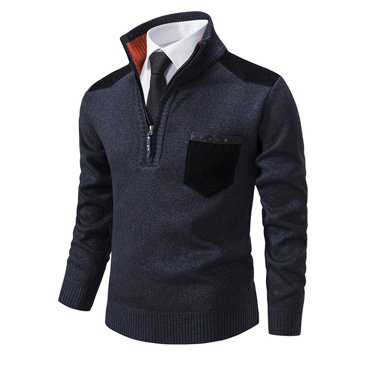 Herren eleganter Pullover mit Stehkragen und praktischer Brusttasche Aliams