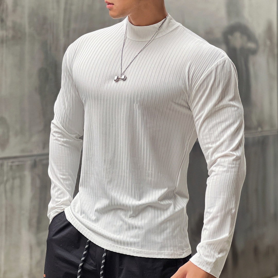 Herren Elegantes Langarmshirt mit Stehkragen und Rippstruktur Aliams