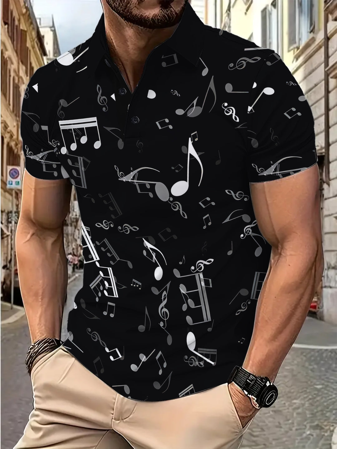 Herren Poloshirt mit musikalischem Druck Aliams