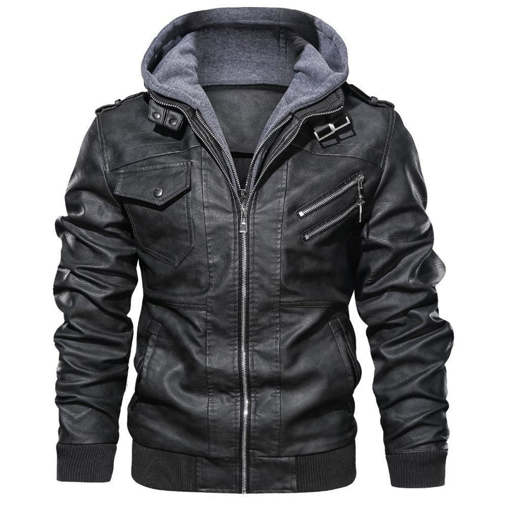Herren flauschige Kunstlederjacke mit Hoodie Aliams