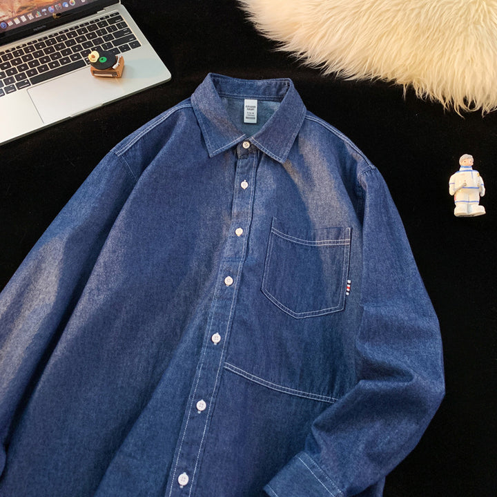 Herren Denim Longsleeve Hemd mit klassischem Button-Down-Kragen Aliams