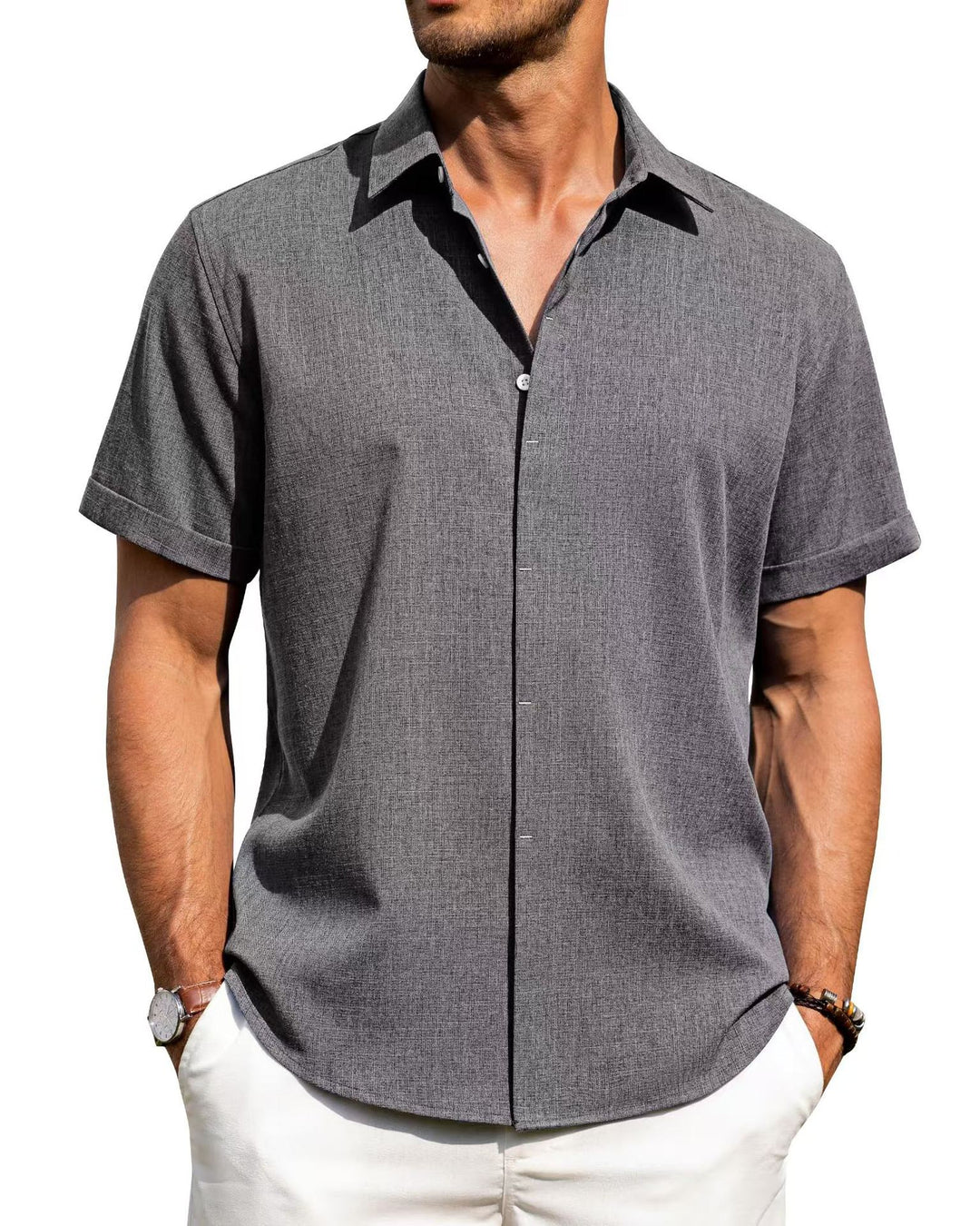Herren Kurzarm-Hemd mit strukturiertem Design und modernem Kragen Aliams