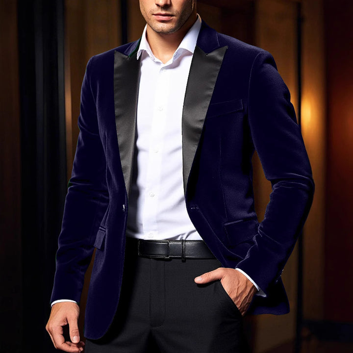 Herren eleganter Samtblazer mit satinierter Kragenpartie Aliams