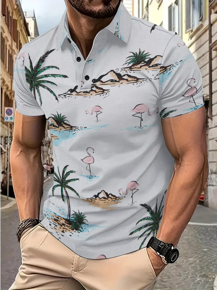 Herren Poloshirt mit tropischem Motiv und modernem Schnitt Aliams