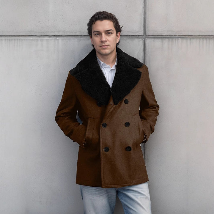Herren eleganter Peacoat mit luxuriösem Schafsfellkragen Aliams