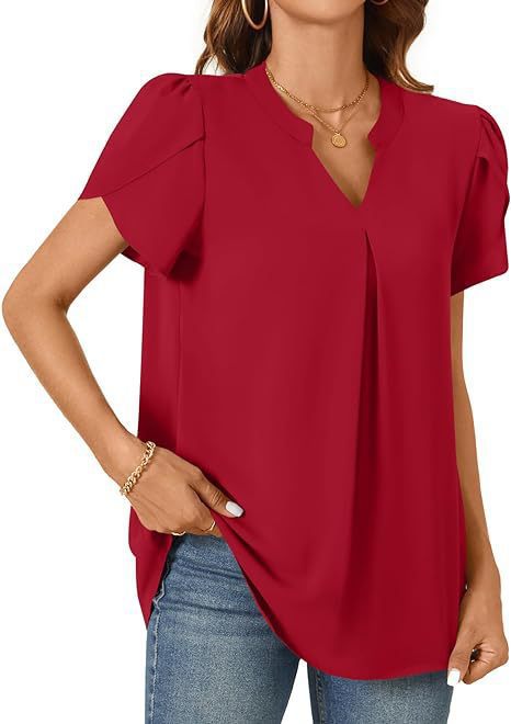 Damen Bluse mit eleganter V-Ausschnitt-Detail und leichten Puffärmeln Aliams