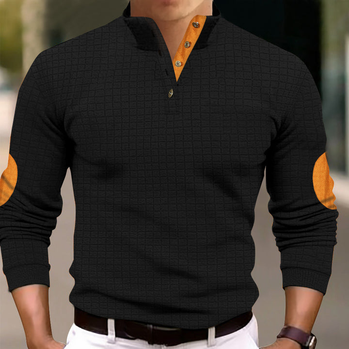 Herren Bequemer Sweatpullover mit Knopfleiste und Kontrastelementen Aliams