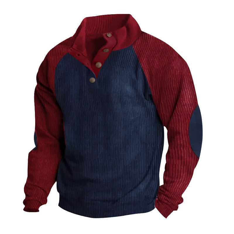 Herren strukturiertes Pullover-Shirt mit Knopfleiste und Lederdetails Aliams