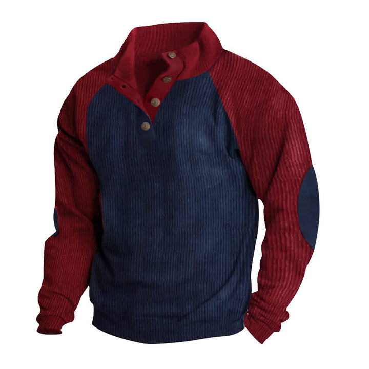 Herren strukturiertes Pullover-Shirt mit Knopfleiste und Lederdetails Aliams