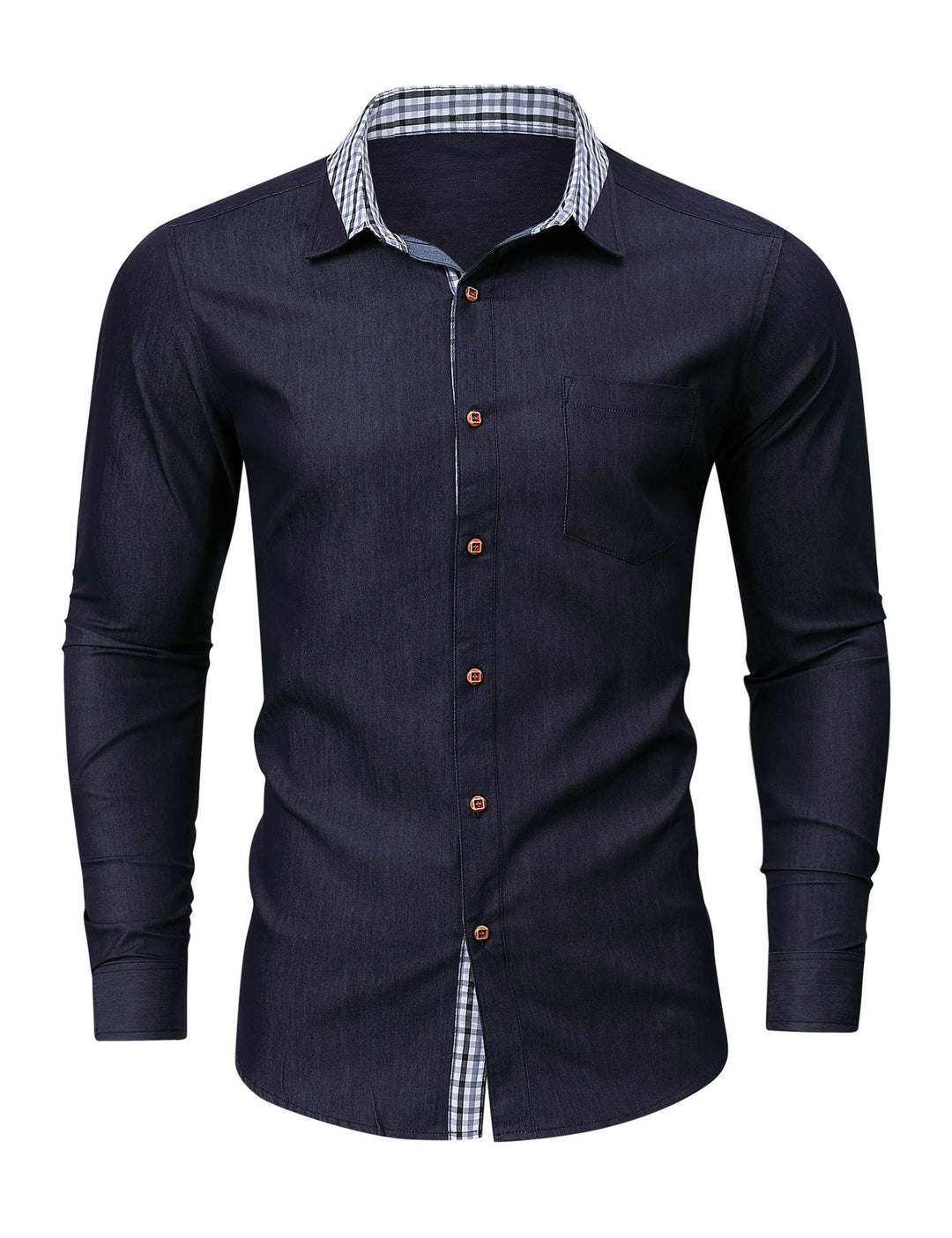 Herren Denim Hemd mit kariertem Kragen Aliams