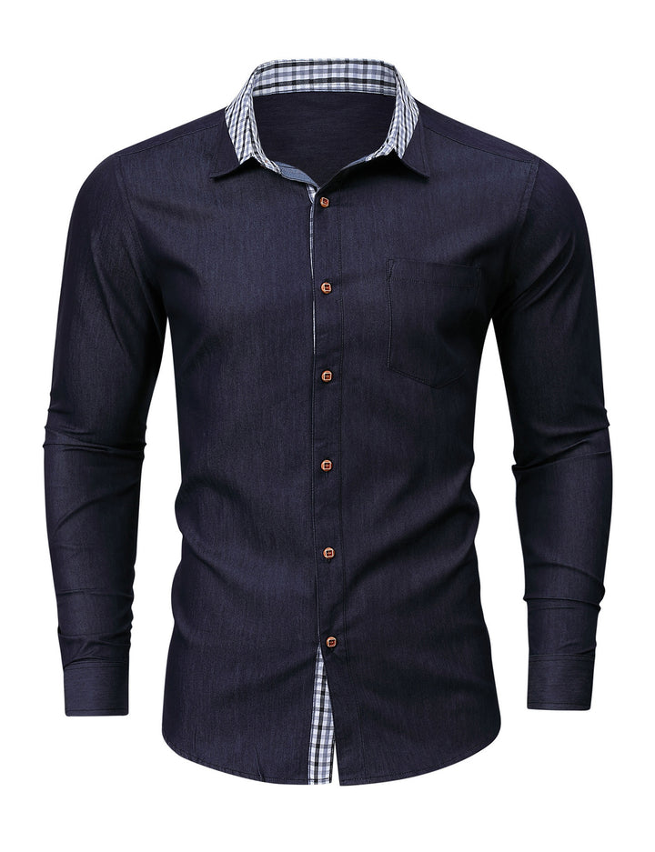 Herren Denim Hemd mit kariertem Kragen Aliams