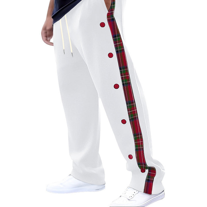 Herren Freizeithose mit Druckknopfdetails und karierten Seitenstreifen Aliams