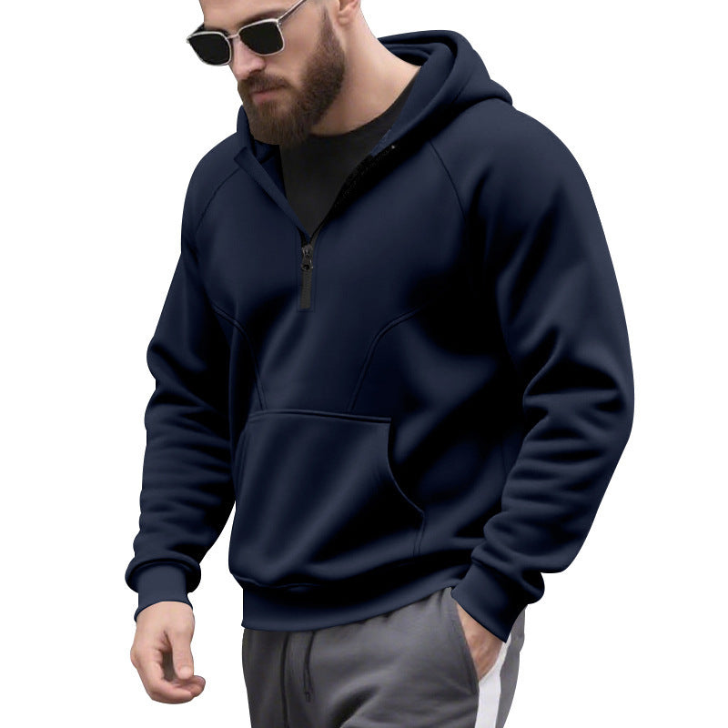 Herren sportlicher Kapuzenpullover mit kurzer Reißverschlussöffnung und Kängurutasche Aliams