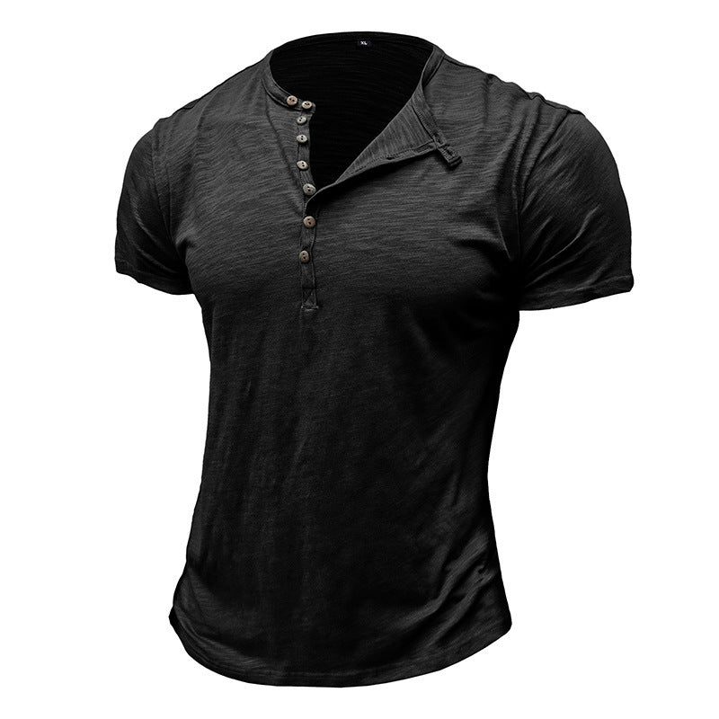 Herren Kurzarm Henley-T-Shirt mit strukturierter Knopfleiste Aliams