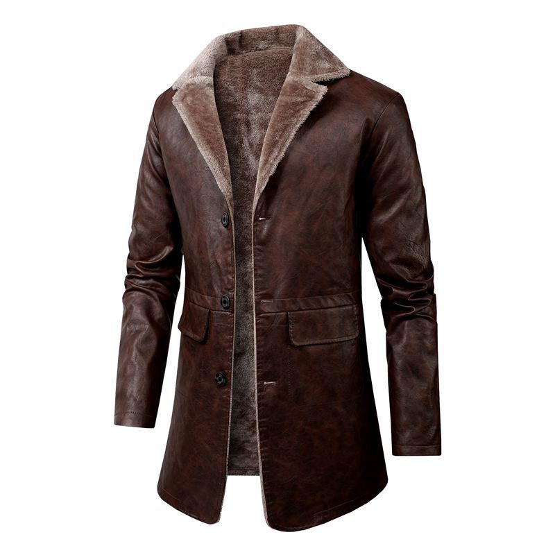 Herren elegante Kunstlederjacke mit warmem Futter Aliams