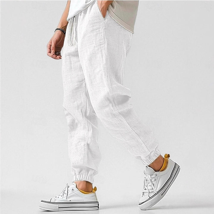 Herren Bequeme Leinenhose mit elastischem Bund und seitlichen Taschen Aliams