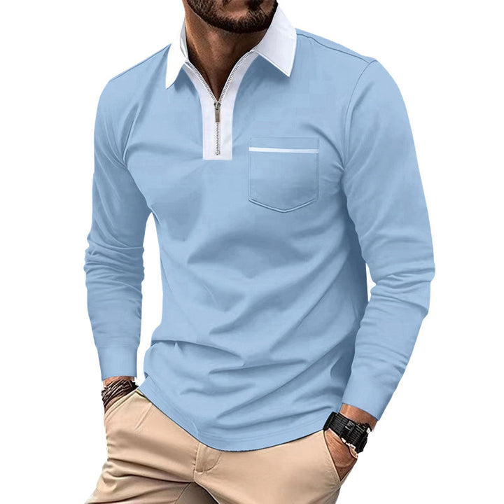 Herren sportliches Langarm-Henley-Shirt mit Reißverschluss und modernem Design Aliams