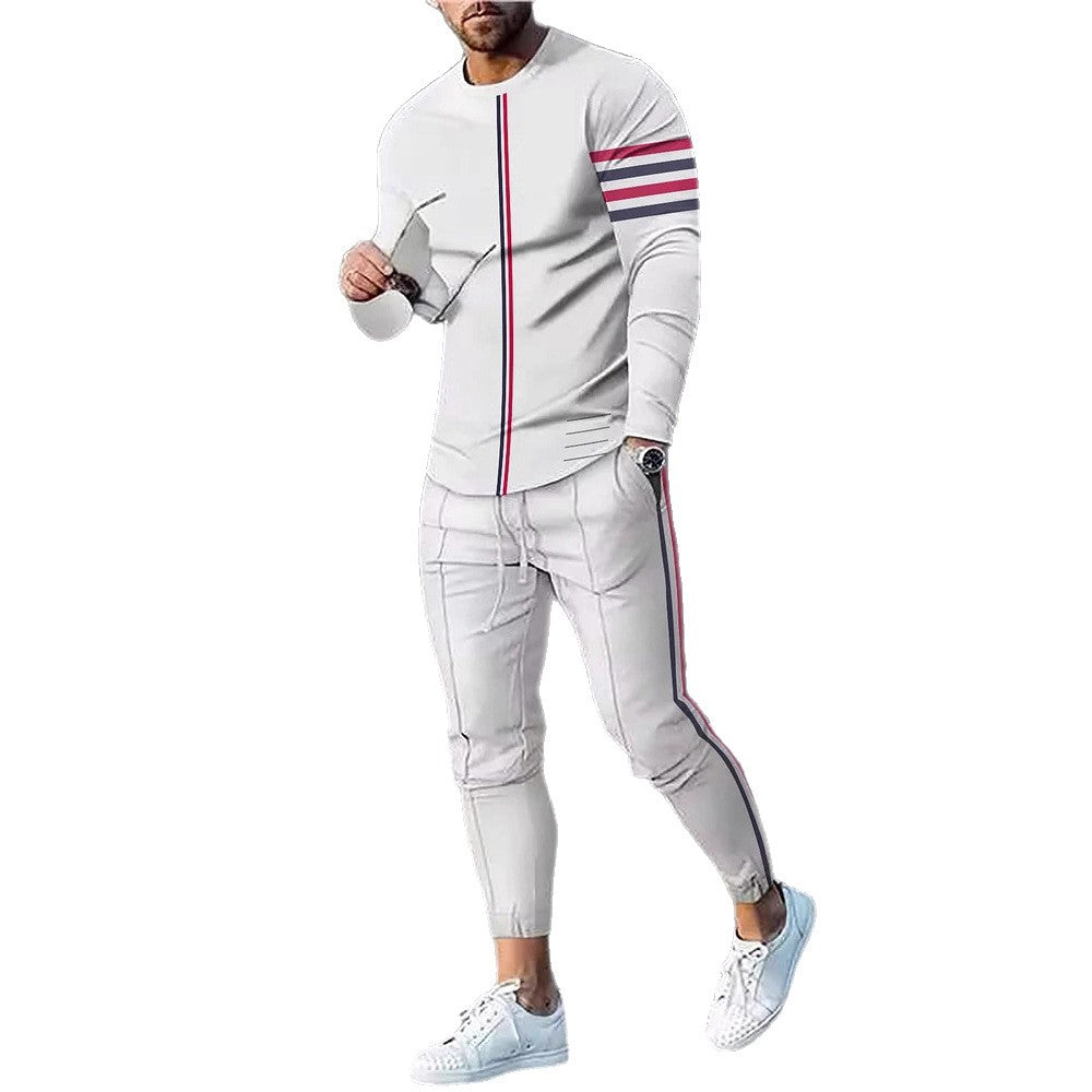 Herren sportliches Set aus Langarmshirt und Jogginghose mit modernem Streifenmuster Aliams
