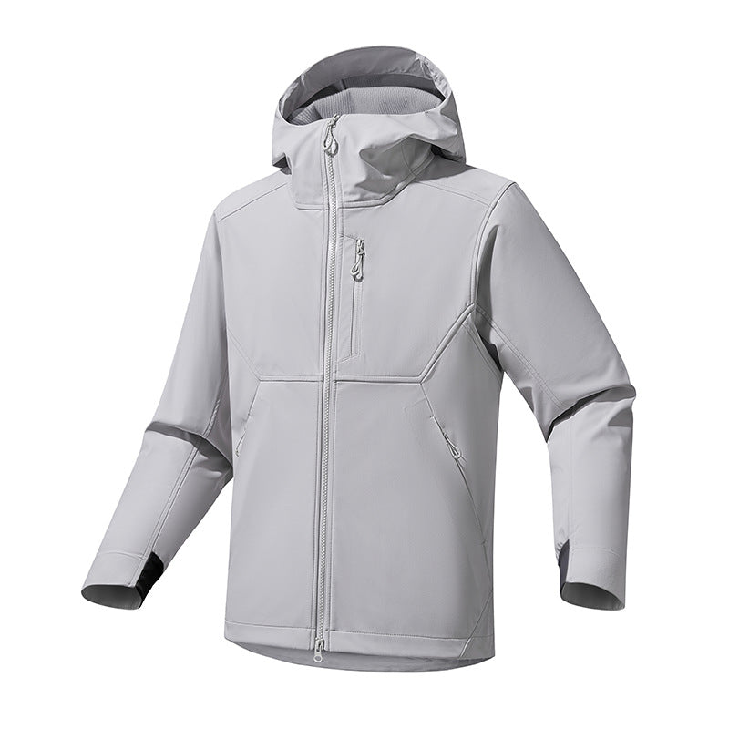 Herren funktionale Outdoor-Jacke mit verstellbarem Kapuzenkragen und atmungsaktiven Einsätzen Aliams