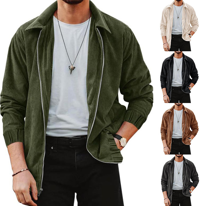 Herren bequeme Cordjacke mit durchgehender Reißverschlussfunktion Aliams