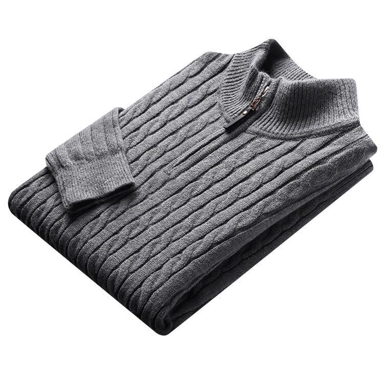 Herren eleganter Strickpullover mit halbem Reißverschluss und Kabelmuster Aliams