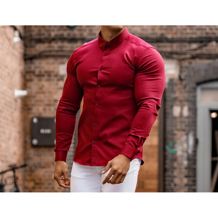 Herren körperbetontes Langarmhemd mit modernem Schnitt und eleganten Knöpfen Aliams