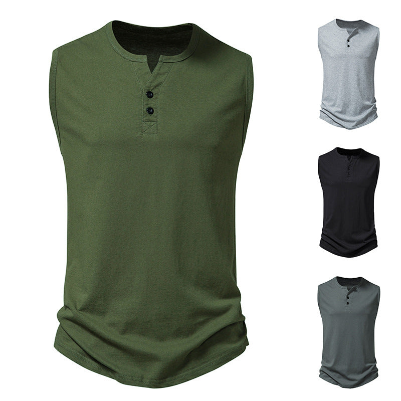 Herren ärmelloses Henley-Shirt mit modernem Knopfdesign Aliams
