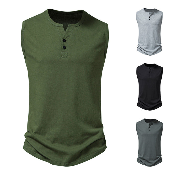 Herren ärmelloses Henley-Shirt mit modernem Knopfdesign Aliams