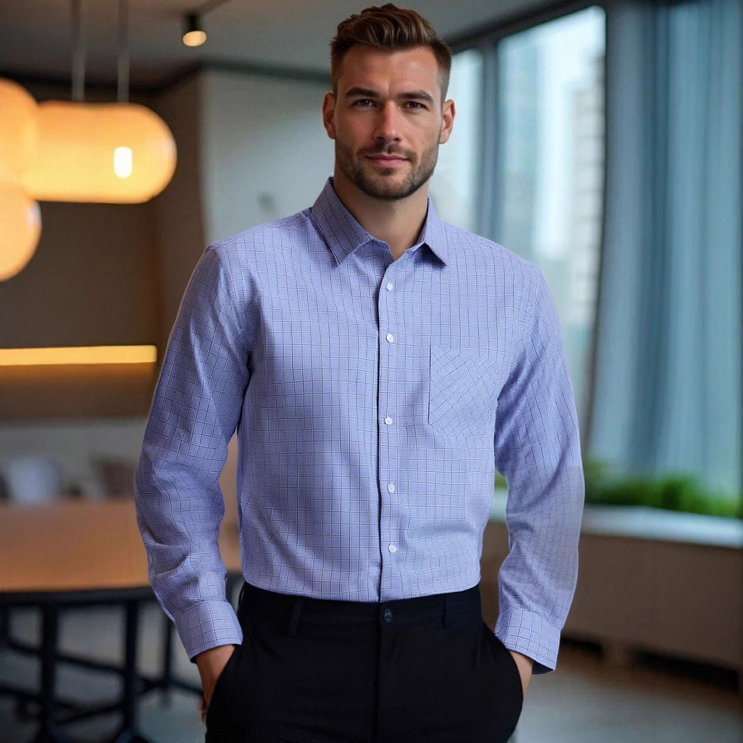 Herren kariertes Langarmhemd mit eleganter Passform und praktischer Brusttasche Aliams