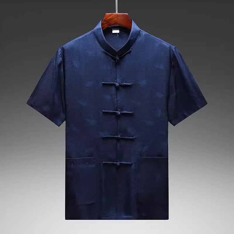 Herren Kurzarmhemd im traditionellen asiatischen Stil mit einzigartigen Knöpfen Aliams