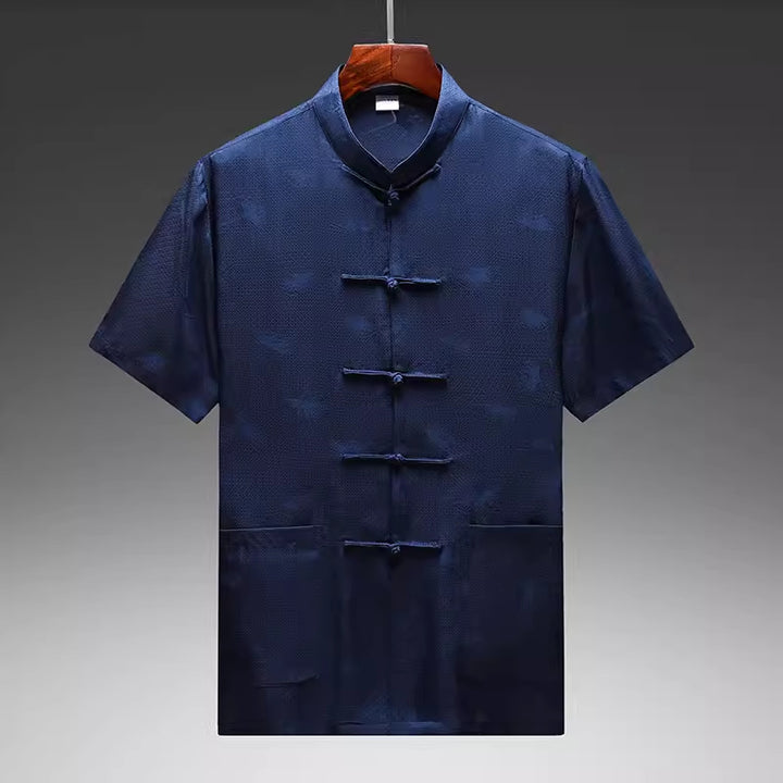 Herren Kurzarmhemd im traditionellen asiatischen Stil mit einzigartigen Knöpfen Aliams