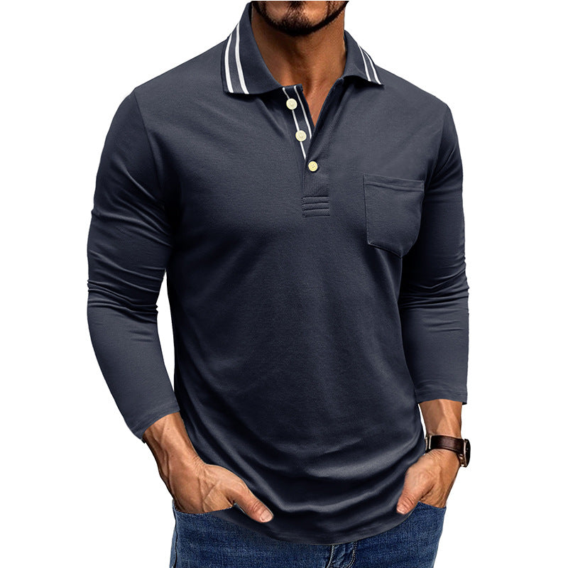 Herren elegantes Langarm Polo-Shirt mit modischem Kragen Aliams