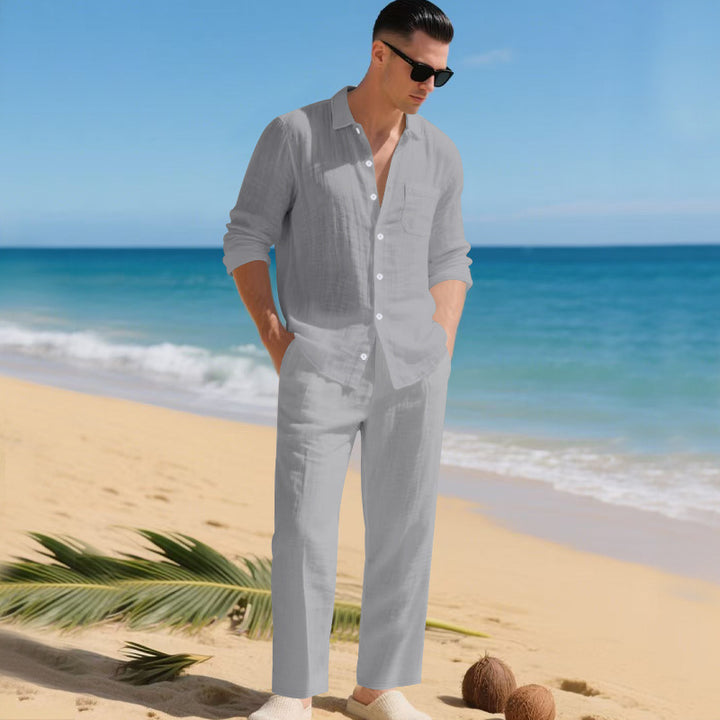 Herren leichtes Leinen-Outfit mit stilvollem Hemd und eleganter Hose Aliams