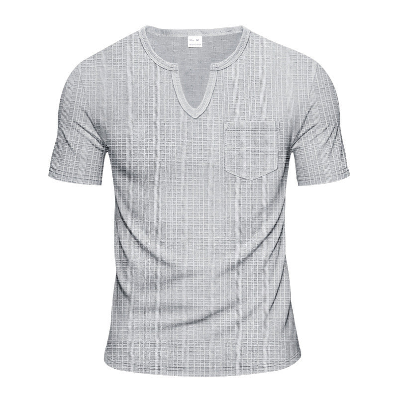 Herren Kurzarm-Henley-Shirt mit modischem V-Ausschnitt und praktischer Brusttasche Aliams
