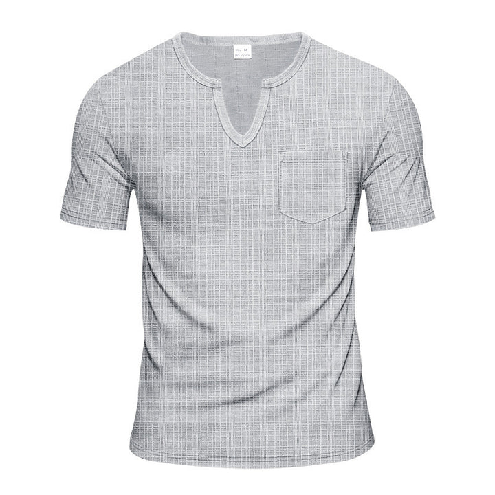 Herren Kurzarm-Henley-Shirt mit modischem V-Ausschnitt und praktischer Brusttasche Aliams