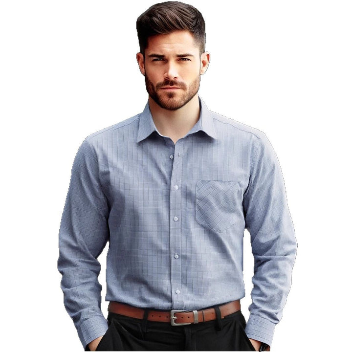 Herren kariertes Langarmhemd mit Brusttasche Aliams