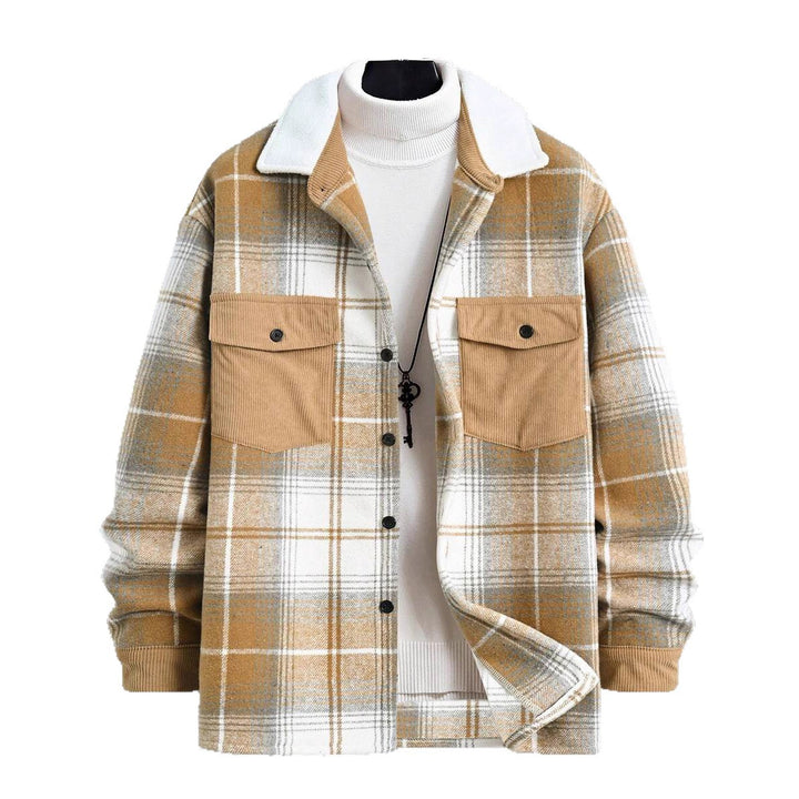 Herren Karo-Flanelljacke mit zwei Brusttaschen und weichem Kragen Aliams