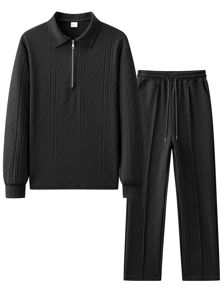 Herren gemütlicher Freizeitanzug mit Reißverschluss und Rippstruktur Aliams