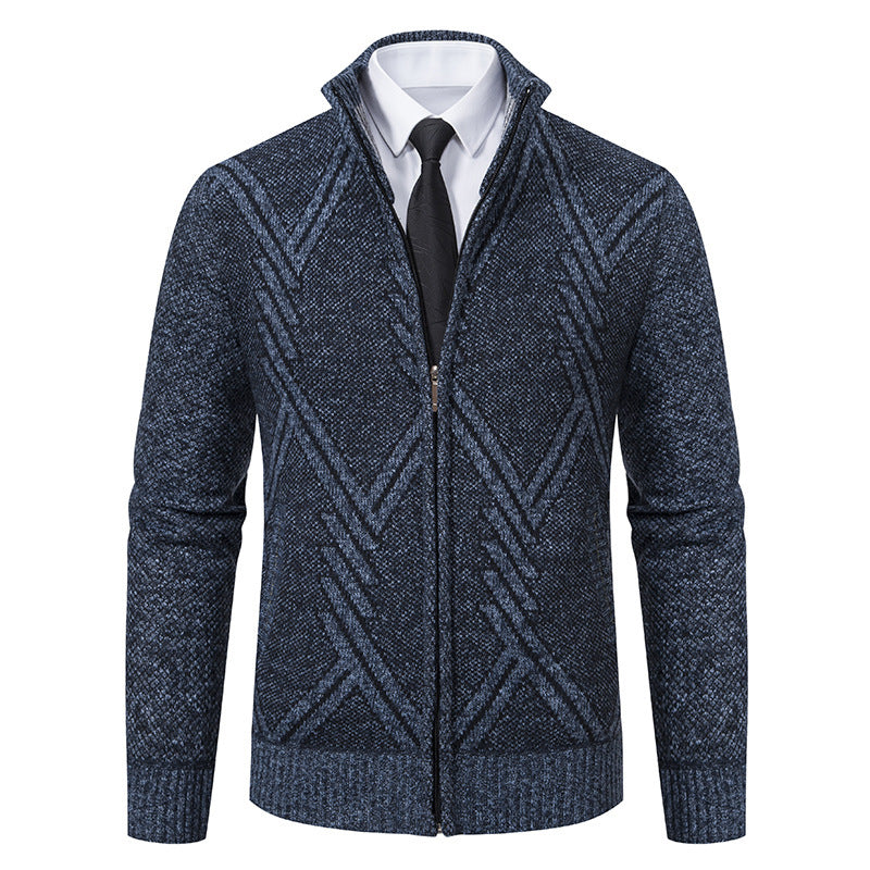 Herren elegante Strickjacke mit strukturiertem Zopfmuster und hochschließendem Kragen Aliams