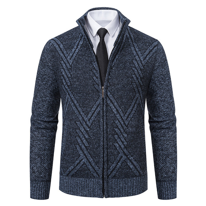 Herren elegante Strickjacke mit strukturiertem Zopfmuster und hochschließendem Kragen Aliams