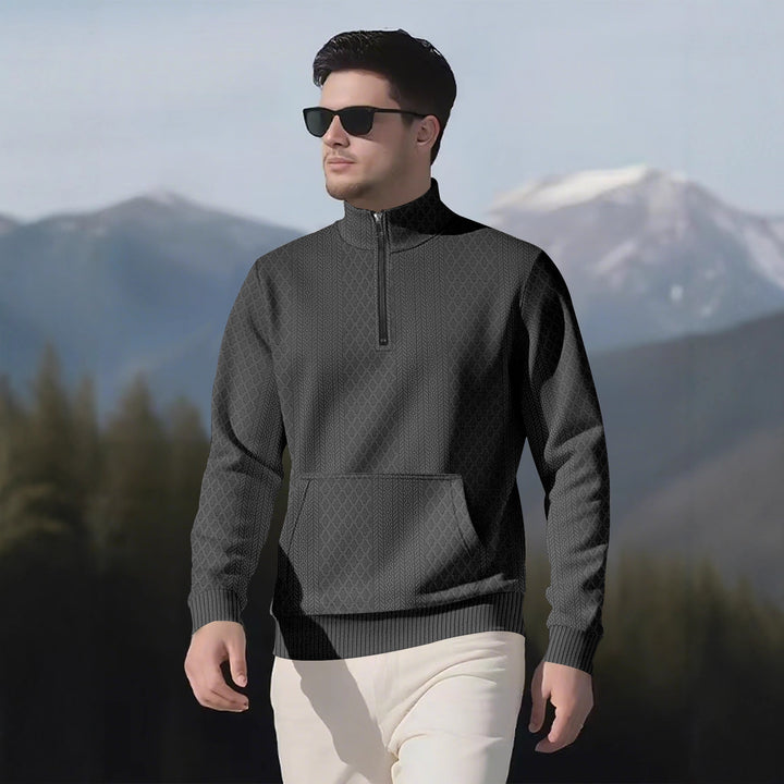 Herren Sweatpullover mit Stehkragen und praktischen Taschen Aliams