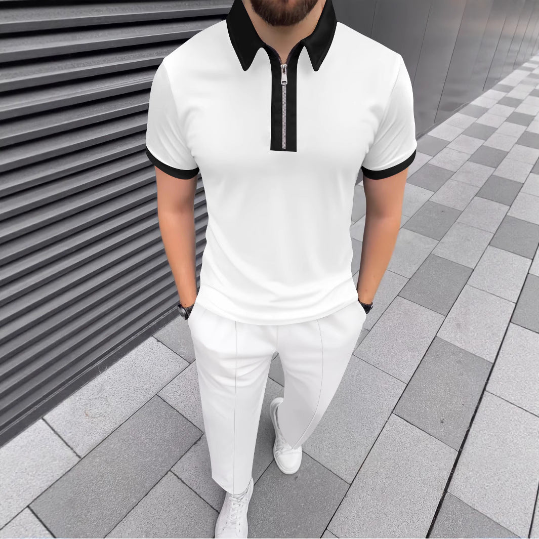 Herren Poloshirt mit Reißverschluss und modischen Kontrasten Aliams