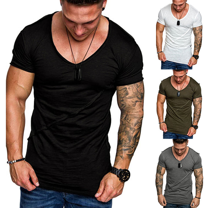 Herren V-Ausschnitt T-Shirt aus hochwertiger Baumwolle mit strukturierter Oberfläche Aliams