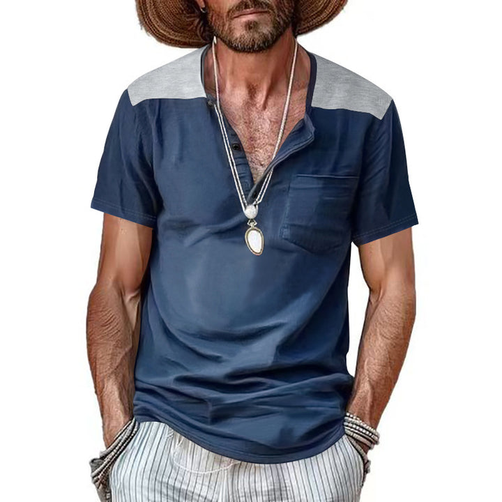 Herren Kurzarm Henley-T-Shirt mit strukturiertem Design und praktischer Brusttasche Aliams