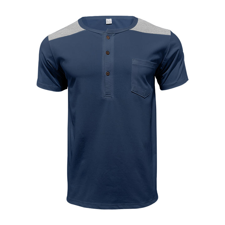 Herren Kurzarm-Henley-Shirt mit kontrastierenden Schulterdetails und praktischer Brusttasche Aliams