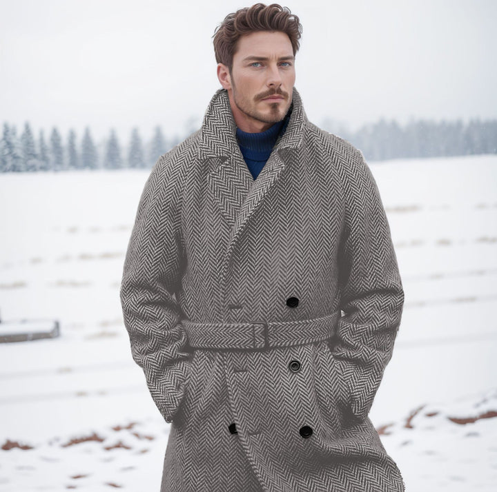 Herren Eleganter Hahnentritt Wollmantel Aliams