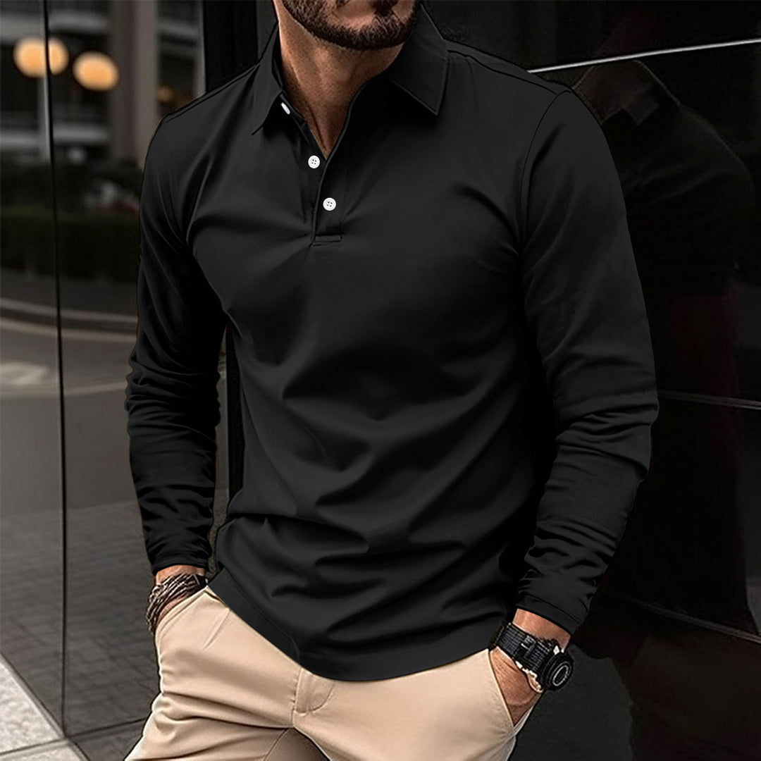 Herren elegantes Longsleeve Poloshirt mit modernem Henley-Kragen und atmungsaktiven Eigenschaften Aliams