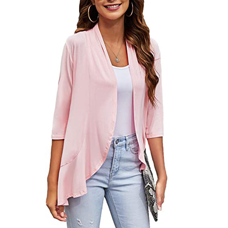 Damen Leichte Chiffonjacke mit Offenen Fronten und 3/4-Ärmeln Aliams